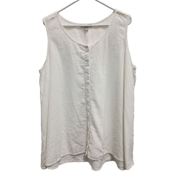 Woman Within Womens Sleeveles Top 1X White Linen Blend Button Up Lagenlook - Picture 1 of 7